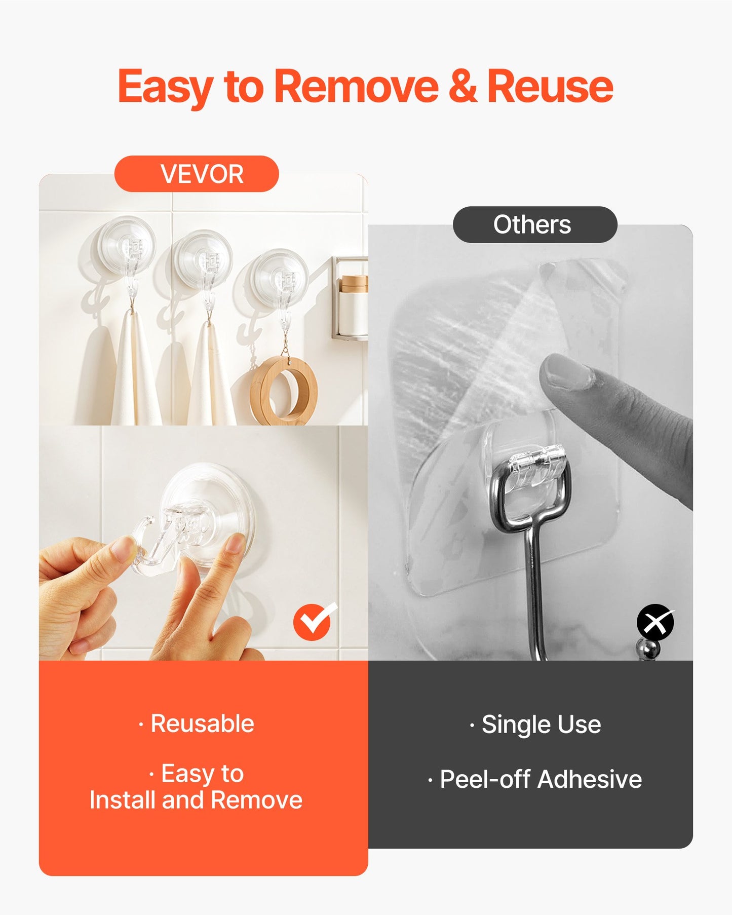 Suction Cup Hooks 6 Pack, 2.76 x 3.54 x 1.57 inch, 10 LBS Max Load Clear Shower Suction Cups, Strong and Reusable Heavy Duty Wall Holder, for Loofah, Towel, Glass, Window, Kitchen, Bathroom