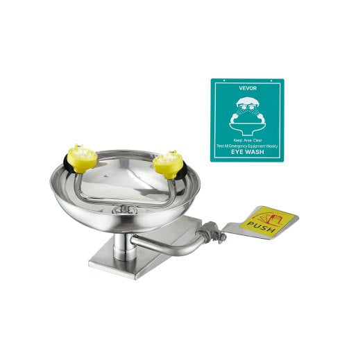 Emergency Eye Wash Station, Stainless Steel Wall-Mounted Eyewash Unit, First Aid Eye Wash Sink 16.14 x 12.99 x 9.45 Inches, Ideal for Laboratories, Factories, Schools, Construction Sites