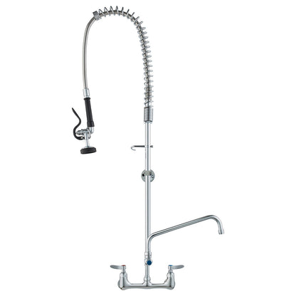 Commercial Faucet with Pre-Rinse Sprayer, 47" Height, 8" Center, 12" Swivel Spout, Wall Mounted Sink Faucet, Brass Constructed Unit with Pull Down Spray, for 1/2/3 Bowl Sink