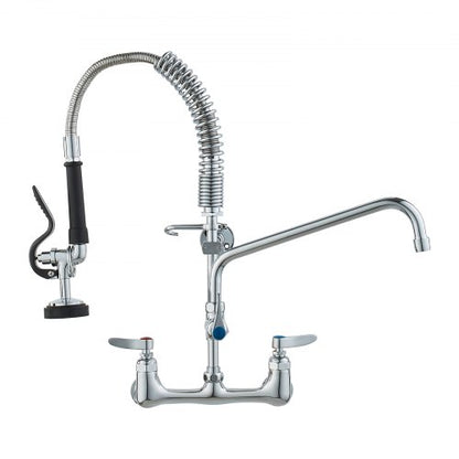 Wall-Mounted Brass Kitchen Faucet, 21" Tall, 8" Installation Width, Includes 12" Rotating Spout and Pull-Down Sprayer, Suitable for Single, Double, or Triple Sinks