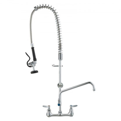 Wall-Mounted Brass Kitchen Faucet, 36" Tall, 8" Installation Width, Includes 12" Rotating Spout and Pull-Down Sprayer, Suitable for Single, Double, or Triple Sinks