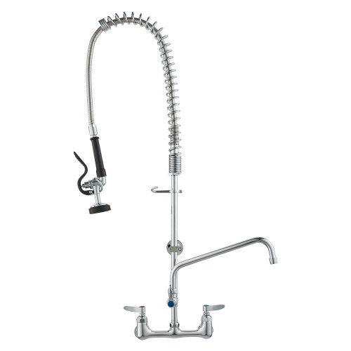Wall-Mounted Brass Kitchen Faucet, 36" Tall, 8" Installation Width, Includes 12" Rotating Spout and Pull-Down Sprayer, Suitable for Single, Double, or Triple Sinks