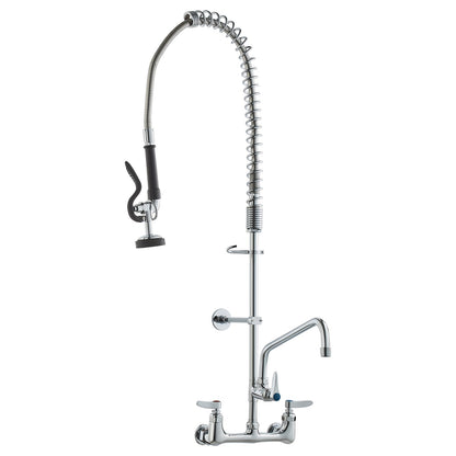 Commercial Faucet with Pre-Rinse Sprayer, 36" Height, 8" Center, 12" Swivel Spout, Wall Mounted Sink Faucet, Brass Constructed Unit with Pull Down Spray, for 1/2/3 Bowl Sink