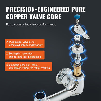 Gewerblicher Wasserhahn mit Vorspülbrause, 63,5 cm Höhe, 20,3 cm Mitte, 30,5 cm Schwenkauslauf, wandmontierter Spültischhahn, Messingkonstruktion mit ausziehbarer Brause, für 1/2/3 Becken