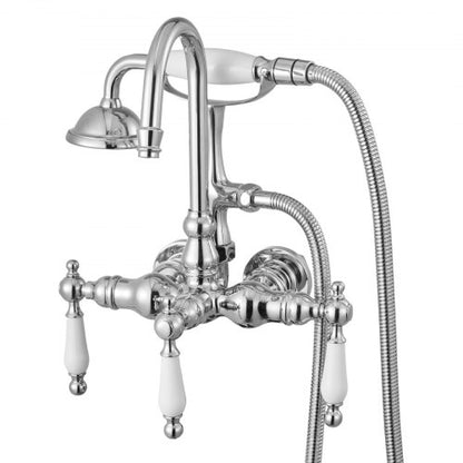 Clawfoot Tub Faucet, Wall-Mounted Bathtub Faucets with Handheld Shower, Polished Chrome Clawfoot Tub Filler Faucet Shower Kit with 59" Long Hose & Gooseneck Spout, Modern & Vintage for Bathtubs