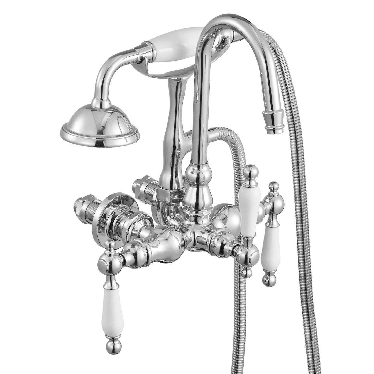 Clawfoot Tub Faucet, Wall-Mounted Bathtub Faucets with Handheld Shower, Polished Chrome Clawfoot Tub Filler Faucet Shower Kit with 59" Long Hose & Gooseneck Spout, Modern & Vintage for Bathtubs