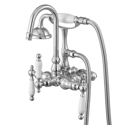 Clawfoot Tub Faucet, Wall-Mounted Bathtub Faucets with Handheld Shower, Polished Chrome Clawfoot Tub Filler Faucet Shower Kit with 59" Long Hose & Gooseneck Spout, Modern & Vintage for Bathtubs