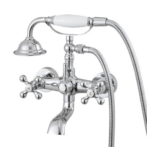 Clawfoot Tub Faucet, Wall Mount Bathtub Faucets with Handheld Shower, Vintage Polished Chrome Clawfoot Tub Filler Faucet Shower Kit with Adjustable Swing Arms & 360° Rotation Spout for Bathtubs