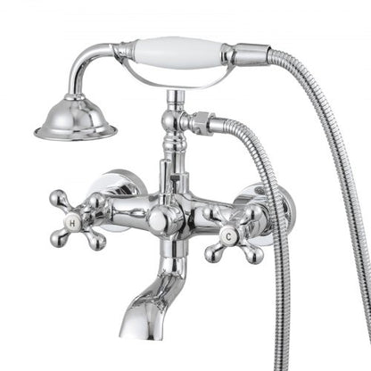 Clawfoot Tub Faucet, Wall Mount Bathtub Faucets with Handheld Shower, Vintage Polished Chrome Clawfoot Tub Filler Faucet Shower Kit with Adjustable Swing Arms & 360° Rotation Spout for Bathtubs