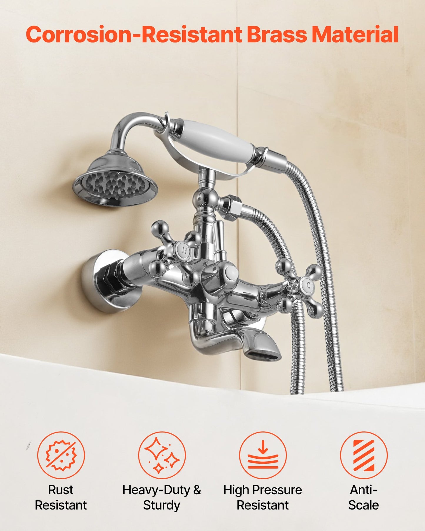 Clawfoot Tub Faucet, Wall Mount Bathtub Faucets with Handheld Shower, Vintage Polished Chrome Clawfoot Tub Filler Faucet Shower Kit with Adjustable Swing Arms & 360° Rotation Spout for Bathtubs