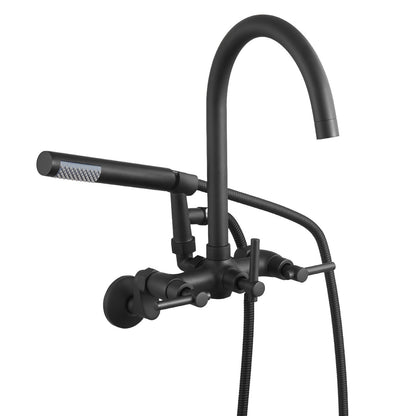 Clawfoot Tub Faucet, Wall-Mounted Bathtub Faucet with Handheld Shower, Vintage Matte Black Clawfoot Tub Filler Shower Kit with Adjustable Swing Arms & Rotatable Gooseneck Spout for Bathtubs