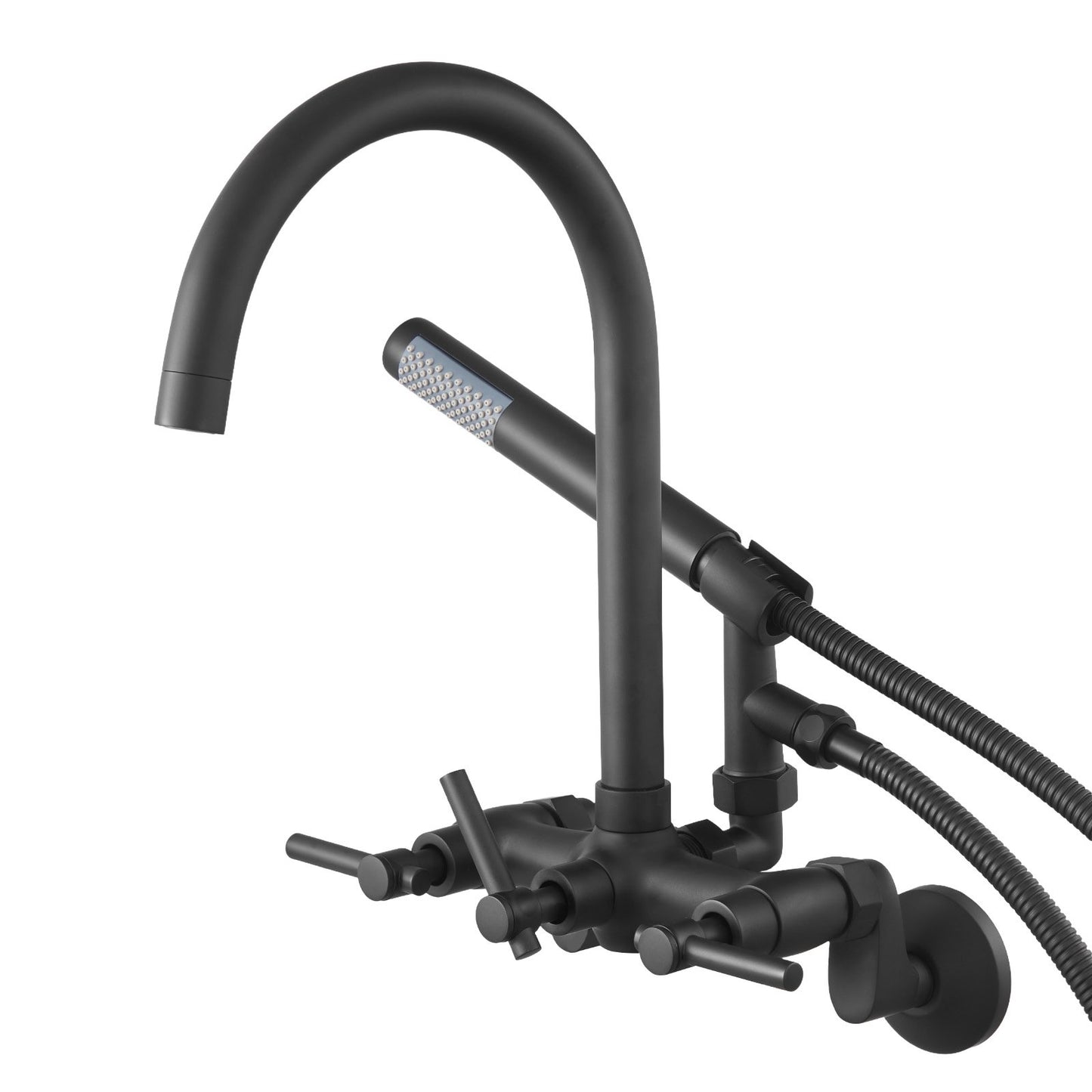 Clawfoot Tub Faucet, Wall-Mounted Bathtub Faucet with Handheld Shower, Vintage Matte Black Clawfoot Tub Filler Shower Kit with Adjustable Swing Arms & Rotatable Gooseneck Spout for Bathtubs