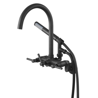 Clawfoot Tub Faucet, Wall-Mounted Bathtub Faucet with Handheld Shower, Vintage Matte Black Clawfoot Tub Filler Shower Kit with Adjustable Swing Arms & Rotatable Gooseneck Spout for Bathtubs