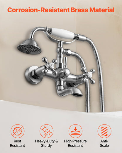 Clawfoot Tub Faucet, Wall Mount Bathtub Faucets with Handheld Shower, Vintage Brushed Nickel Clawfoot Tub Filler Faucet Shower Kit with Adjustable Swing Arms & 360° Rotation Spout for Bathtubs