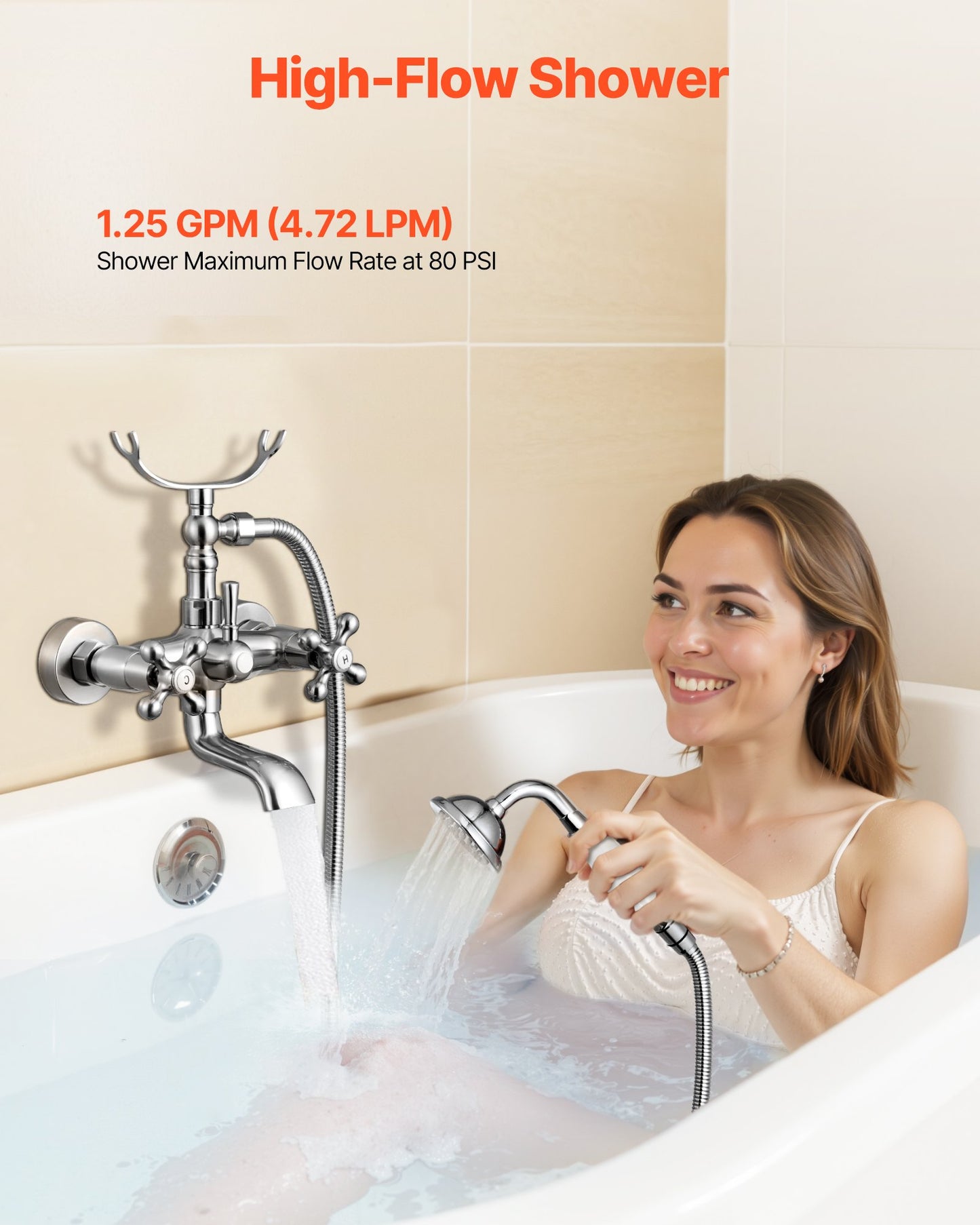 Clawfoot Tub Faucet, Wall Mount Bathtub Faucets with Handheld Shower, Vintage Brushed Nickel Clawfoot Tub Filler Faucet Shower Kit with Adjustable Swing Arms & 360° Rotation Spout for Bathtubs