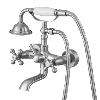 Clawfoot Tub Faucet, Wall Mount Bathtub Faucets with Handheld Shower, Vintage Brushed Nickel Clawfoot Tub Filler Faucet Shower Kit with Adjustable Swing Arms & 360° Rotation Spout for Bathtubs