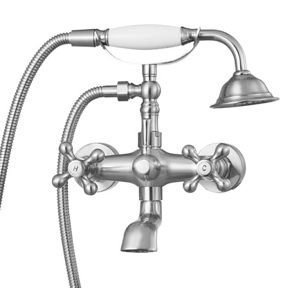 Clawfoot Tub Faucet, Wall Mount Bathtub Faucets with Handheld Shower, Vintage Brushed Nickel Clawfoot Tub Filler Faucet Shower Kit with Adjustable Swing Arms & 360° Rotation Spout for Bathtubs