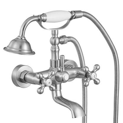 Clawfoot Tub Faucet, Wall Mount Bathtub Faucets with Handheld Shower, Vintage Brushed Nickel Clawfoot Tub Filler Faucet Shower Kit with Adjustable Swing Arms & 360° Rotation Spout for Bathtubs