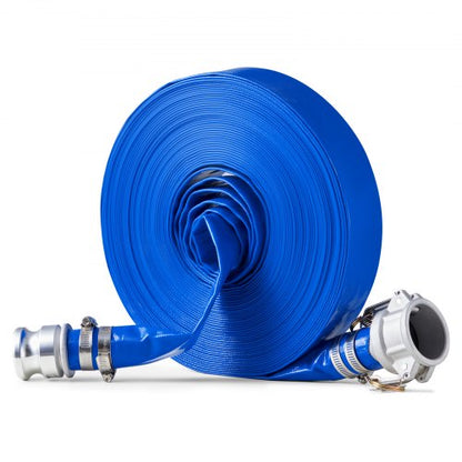 Backwash Hose, 1.5 in x 100 ft, Blue High Quality PVC Hose, with Clamps, Camlock, Aluminum Fittings, Fit Various Pumps, for Sewage Treatment, Water Transportation and More Agricultural Purposes