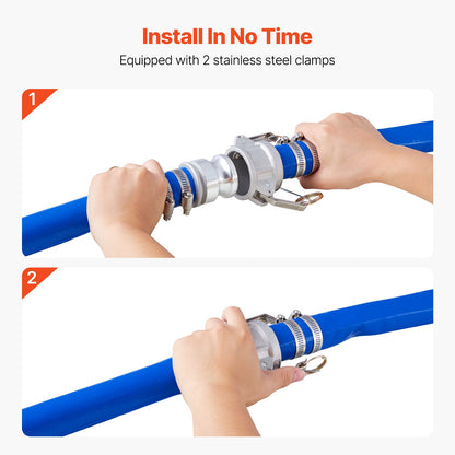 Backwash Hose, 1.5 in x 100 ft, Blue High Quality PVC Hose, with Clamps, Camlock, Aluminum Fittings, Fit Various Pumps, for Sewage Treatment, Water Transportation and More Agricultural Purposes