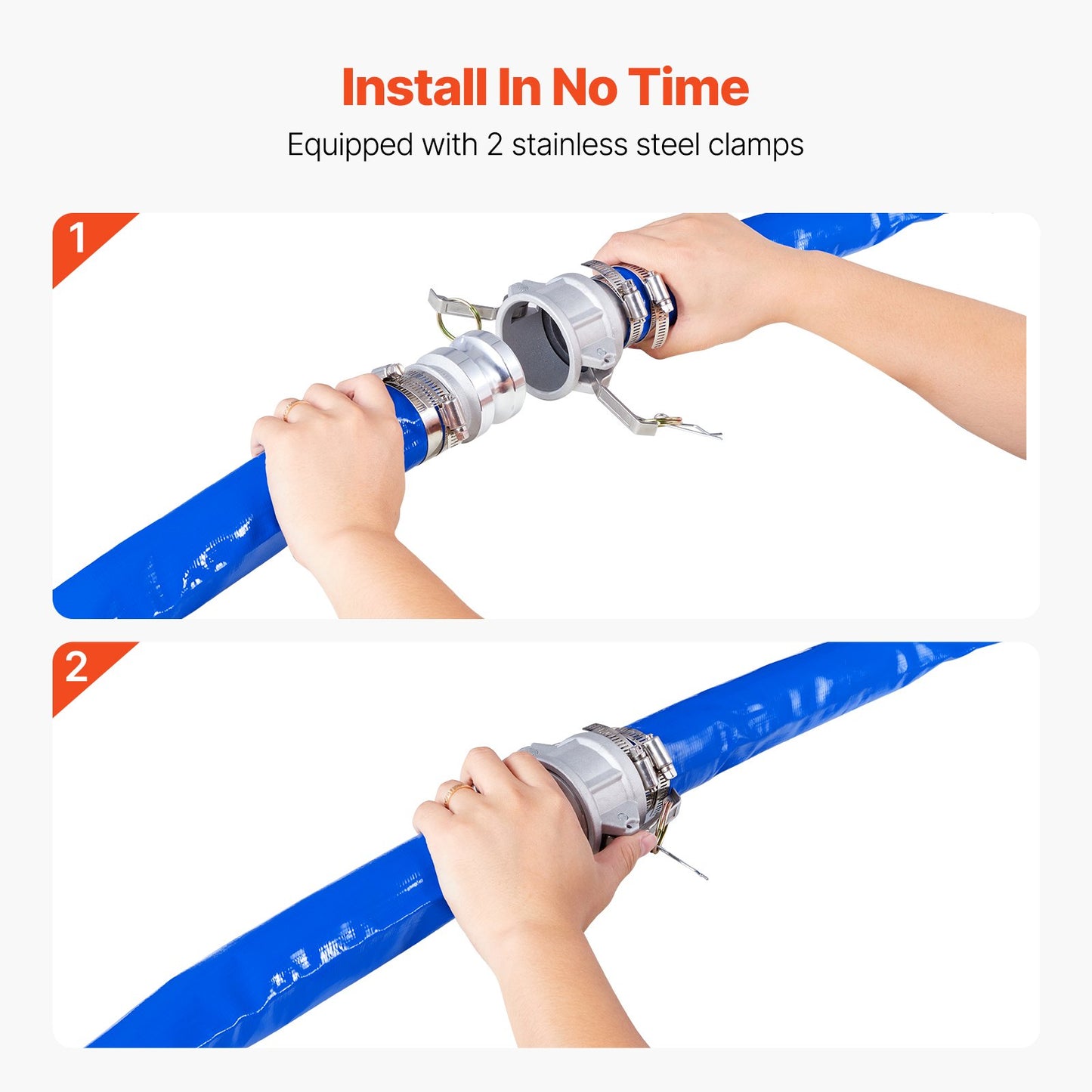 Rückspülschlauch 2 Zoll x 100 Fuß, blauer Qualitätsschlauch, komplett mit Armaturen