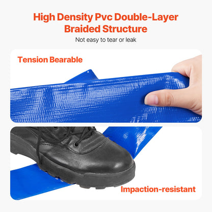 Backwash Hose, 3 in x 50 ft, Blue High Quality PVC Hose, with Clamps, Camlock, Aluminum Fittings, Fit Various Pumps, for Sewage Treatment, Water Transportation and More Agricultural Purposes