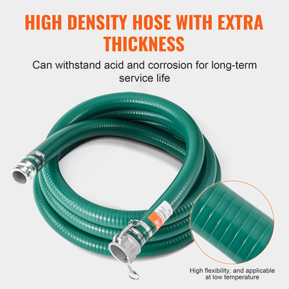 Suction Hose, 2 in x 20 ft, Green High Quality Hose, with Camlock Connectors, and Aluminum Fittings, Fit Various Pumps, for Sewage Treatment, Water Transportation and More Agricultural Purposes