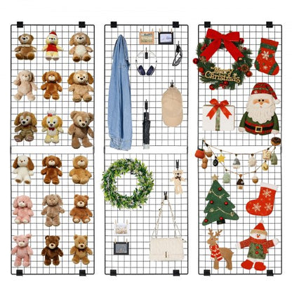 3 Packs Grid Wall Panels, 2 x 6 ft Wire Grid Panels Display Rack, Wall-Mounted Art Display Shelf, Black Carbon Steel Wall Hanging Gridwall for Craft Show, Decoration, Storage, Notice Board