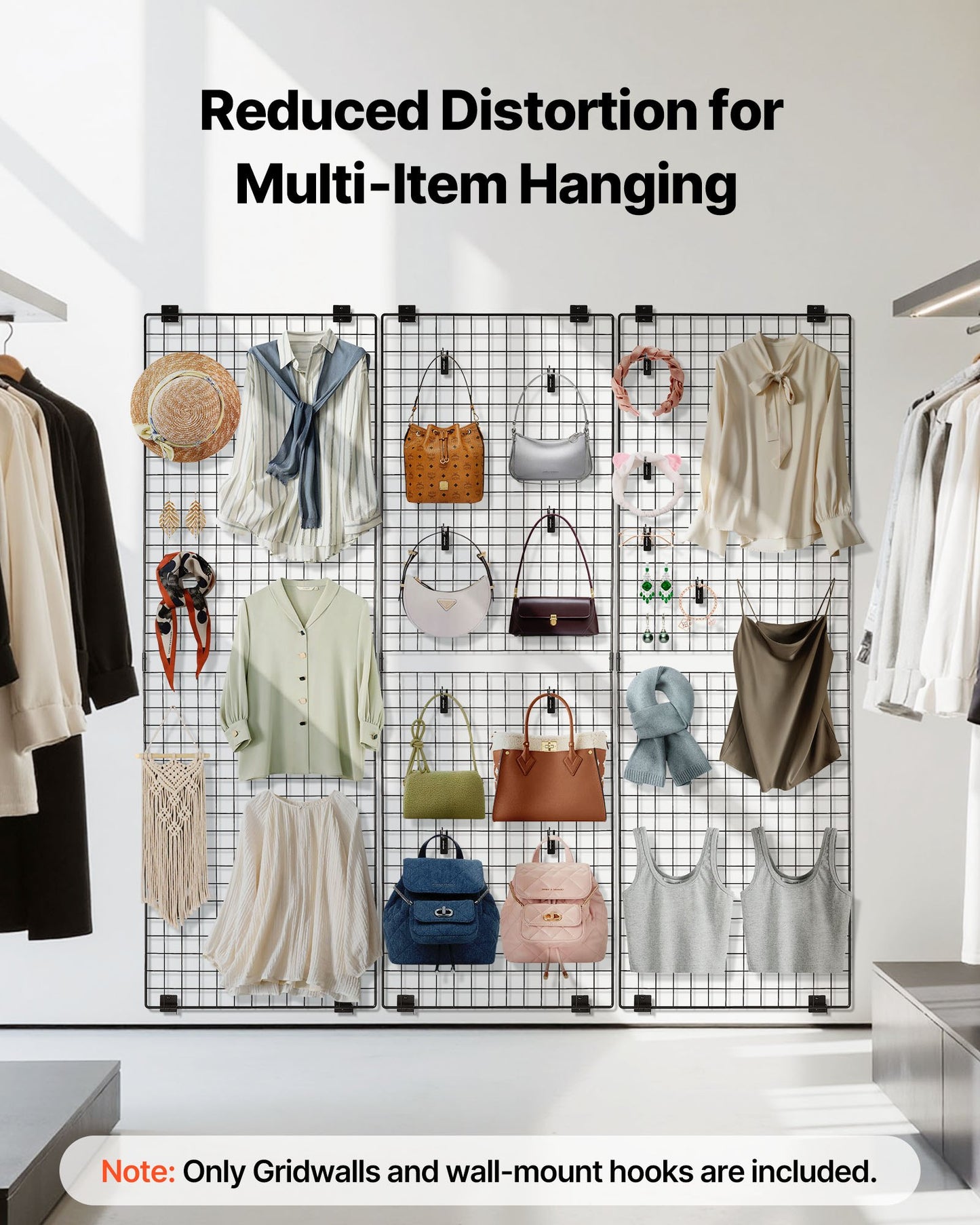 3 Packs Grid Wall Panels, 2 x 6 ft Wire Grid Panels Display Rack, Wall-Mounted Art Display Shelf, Black Carbon Steel Wall Hanging Gridwall for Craft Show, Decoration, Storage, Notice Board