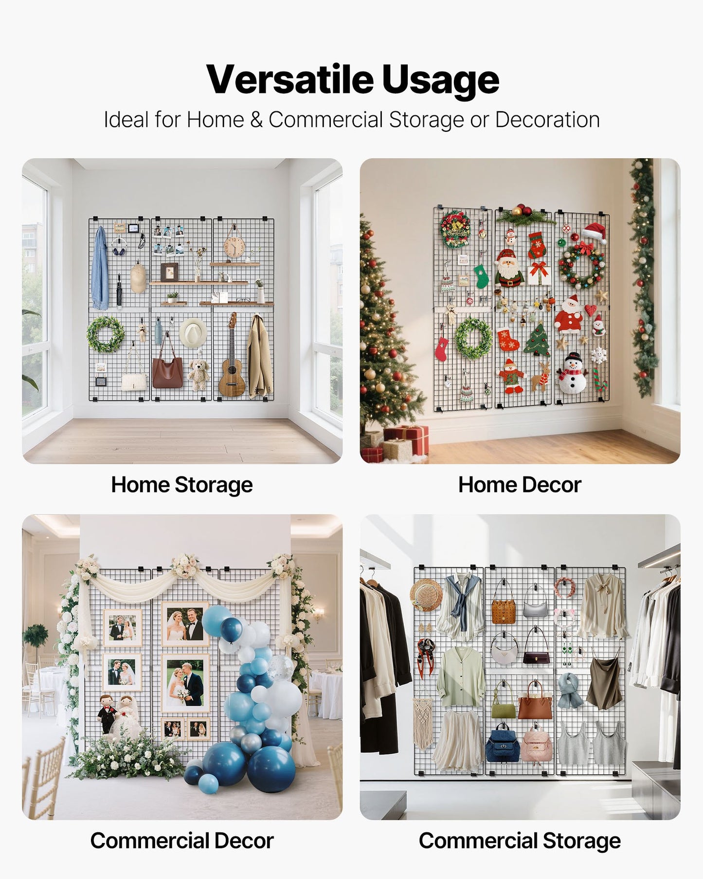 3 Packs Grid Wall Panels, 2 x 6 ft Wire Grid Panels Display Rack, Wall-Mounted Art Display Shelf, Black Carbon Steel Wall Hanging Gridwall for Craft Show, Decoration, Storage, Notice Board