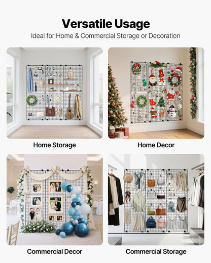 3 Packs Grid Wall Panels, 2 x 6 ft Wire Grid Panels Display Rack, Wall-Mounted Art Display Shelf, Black Carbon Steel Wall Hanging Gridwall for Craft Show, Decoration, Storage, Notice Board