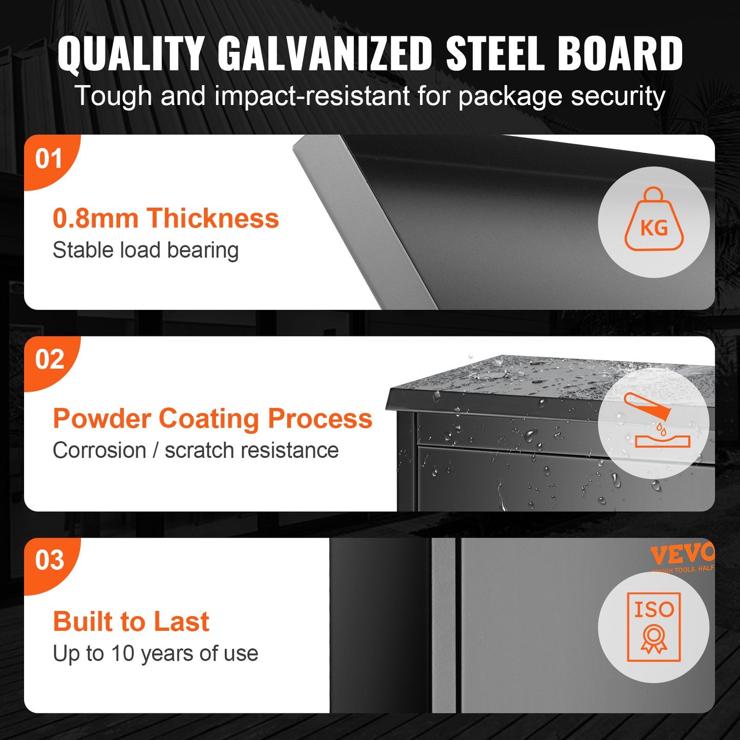 Paketboxen für den Außenbereich, 39,4 x 26,9 x 52,1 cm, verzinkter Stahl, Wandbriefkasten mit Zahlenschloss, Diebstahlschutz, IPX3-wasserdicht, abschließbarer großer Briefkasten für Veranda, Bordsteinkante