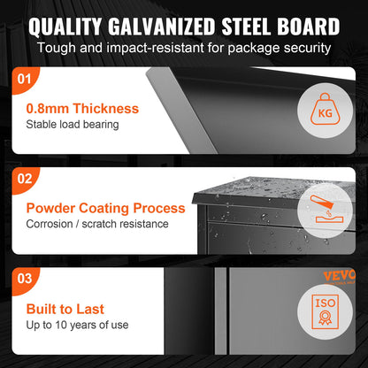 Paketboxen für den Außenbereich, 39,4 x 26,9 x 52,1 cm, verzinkter Stahl, Wandbriefkasten mit Zahlenschloss, Diebstahlschutz, IPX3-wasserdicht, abschließbarer großer Briefkasten für Veranda, Bordsteinkante