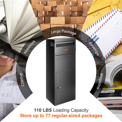 Paketboxen für den Außenbereich, 35,1 x 29,4 x 107,7 cm, verzinkter Stahl, mit Codeschloss, Diebstahlschutz, IPX3-wasserdichte Paketverpackung für Terrasse, Veranda und Bordsteinkante