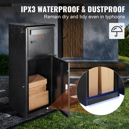 Paketleveranslådor för utvändigt 16,2"x15,8"x44", förpackningspaket i galvaniserat stål med kodlås, löstagbar stöldskydd, IPX3 vattentät paketavlämningsbox för uteplats, veranda