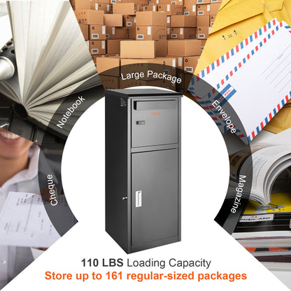 Paketleveranslådor för utvändigt 16,2"x15,8"x44", förpackningspaket i galvaniserat stål med kodlås, löstagbar stöldskydd, IPX3 vattentät paketavlämningsbox för uteplats, veranda