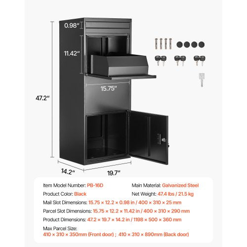 Paketboxen für den Außenbereich 47,2 Zoll abschließbare Paketbox | EU