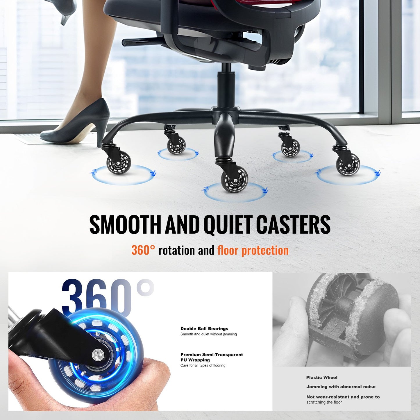 Office Chair Base Replacement, 28", 2500 lbs Static Load Capacity, Heavy Duty Universal Computer Desk Chair Stool Base Part with 5 Casters and Gas Cylinder, Desk Chair Base Replacement, Black