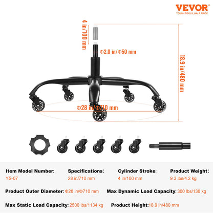 Office Chair Base Replacement, 28", 2500 lbs Static Load Capacity, Heavy Duty Universal Computer Desk Chair Stool Base Part with 5 Casters and Gas Cylinder, Desk Chair Base Replacement, Black