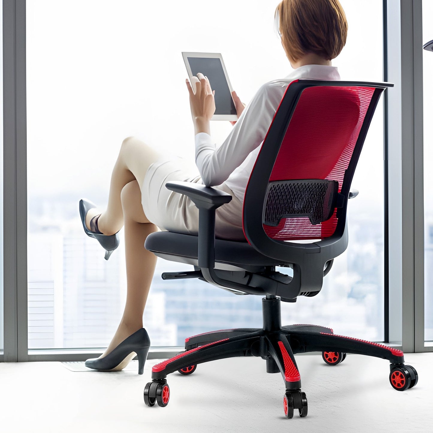 Office Chair Base Replacement, 28", 2500 lbs Static Load, Heavy Duty Universal Computer Desk Chair Stool Base Part with 5 Casters and Reinforced Legs, Desk Chair Base Replacement, Black + Red