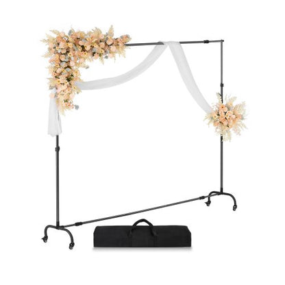 Backdrop Stand with Wheels, 7 x 10 ft Adjustable Photo Backdrop Stand Kit, Moveable Background Backdrop Stand, Heavy Duty Projector Screen Stand, for Wedding, Photo Studio & Party