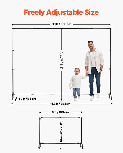 Backdrop Stand with Wheels, 7 x 10 ft Adjustable Photo Backdrop Stand Kit, Moveable Background Backdrop Stand, Heavy Duty Projector Screen Stand, for Wedding, Photo Studio & Party