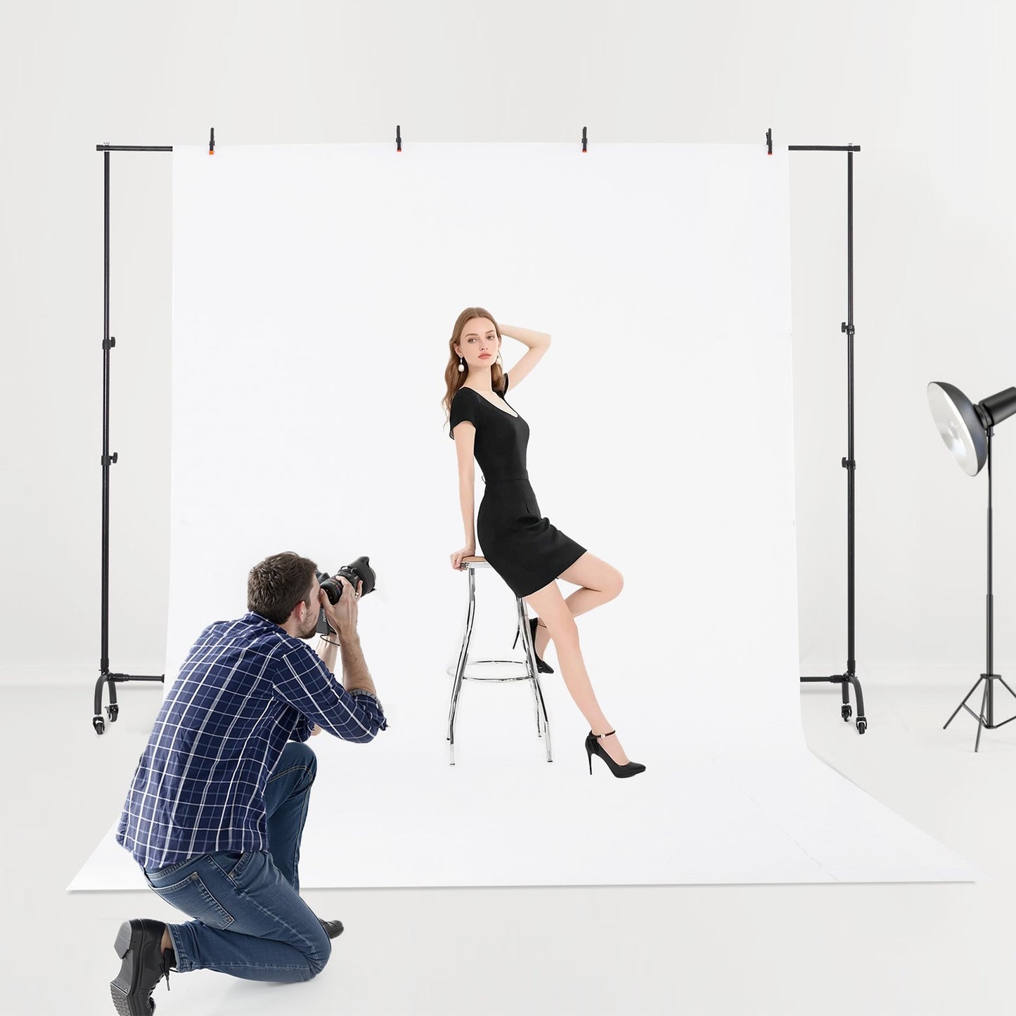 Backdrop Stand with Wheels, 7 x 10 ft Adjustable Photo Backdrop Stand Kit, Moveable Background Backdrop Stand, Heavy Duty Projector Screen Stand, for Wedding, Photo Studio & Party