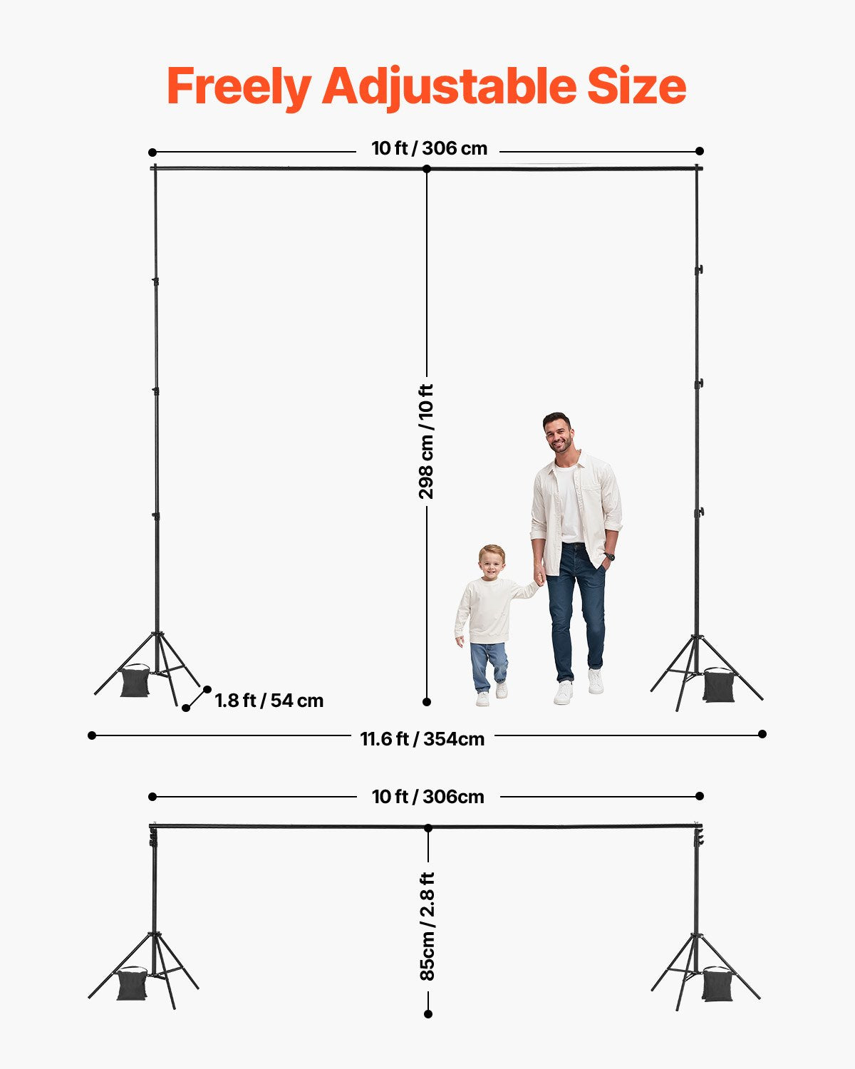 Backdrop Stand, 10 x 10 ft Adjustable Photo Backdrop Stand Kit, Portable Background Backdrop Stand with 4 Crossbars, Heavy Duty Projector Screen Stand, for Wedding, Photo Video Studio & Party