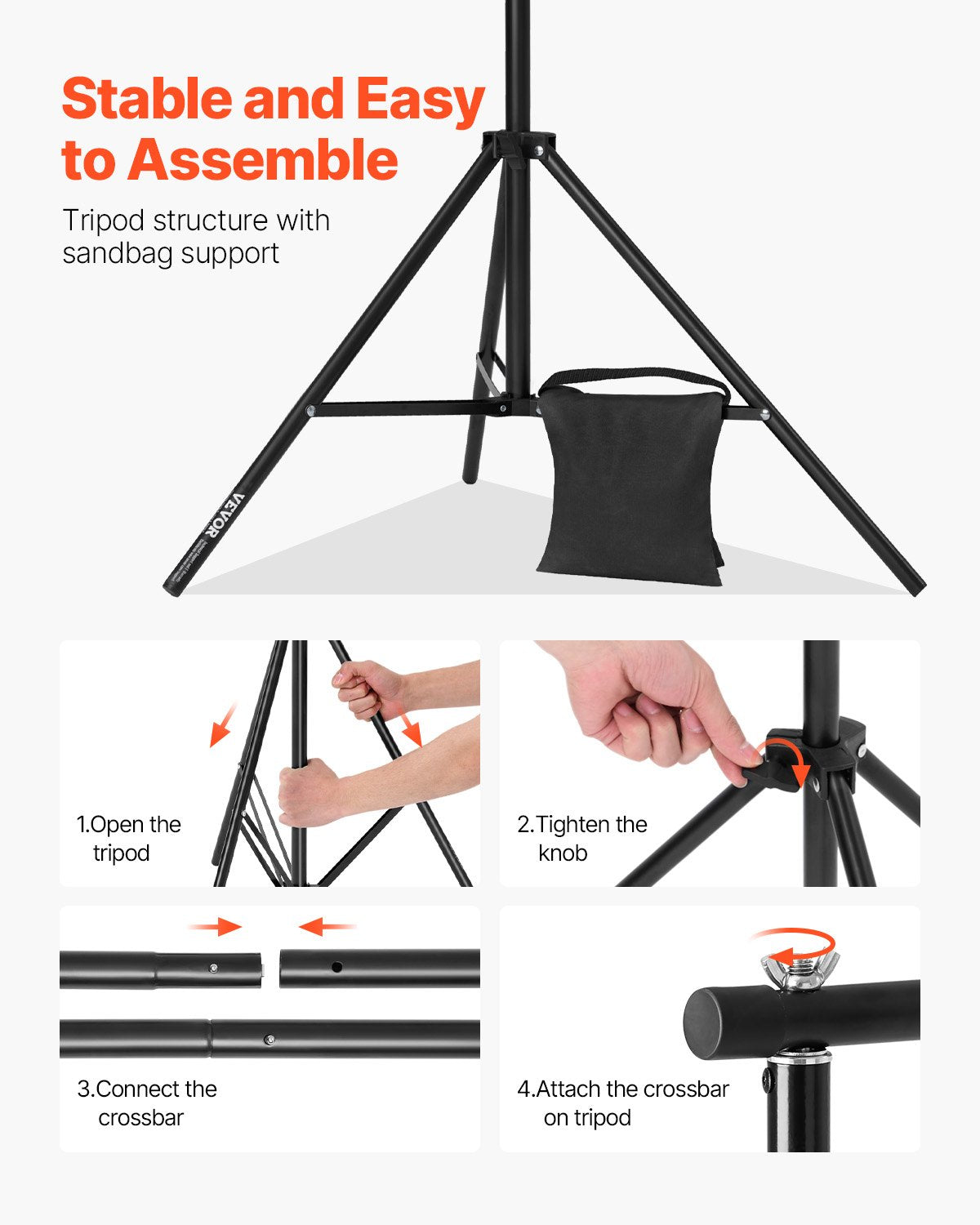 Backdrop Stand, 10 x 10 ft Adjustable Photo Backdrop Stand Kit, Portable Background Backdrop Stand with 4 Crossbars, Heavy Duty Projector Screen Stand, for Wedding, Photo Video Studio & Party