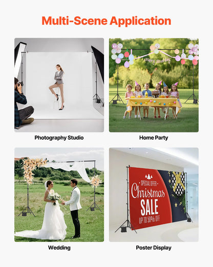 Backdrop Stand, 10 x 10 ft Adjustable Photo Backdrop Stand Kit, Portable Background Backdrop Stand with 4 Crossbars, Heavy Duty Projector Screen Stand, for Wedding, Photo Video Studio & Party