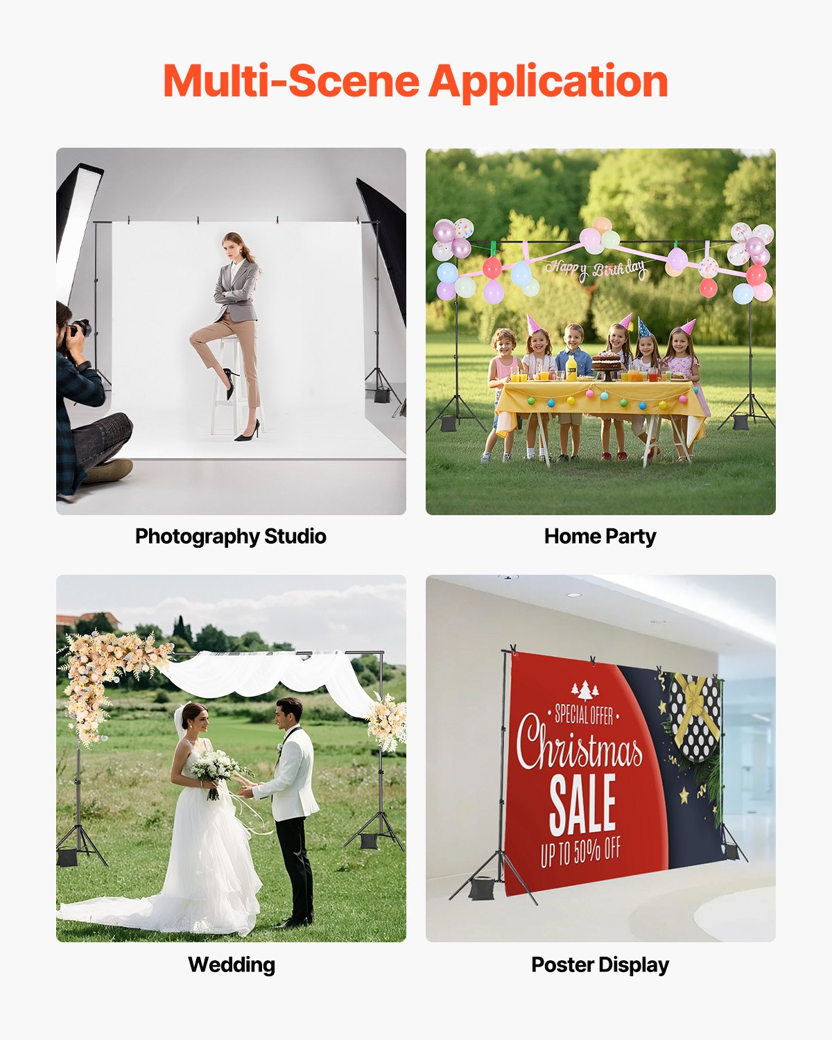 Backdrop Stand, 6.5 x 10 ft Adjustable Photo Backdrop Stand Kit, Portable Background Backdrop Stand with 5 Crossbars, Heavy Duty Projector Screen Stand, for Wedding, Photo Video Studio & Party