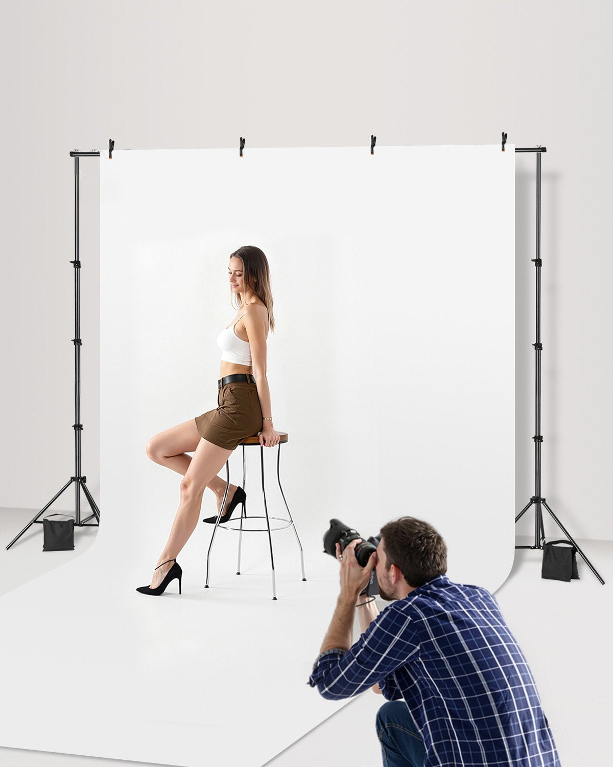 Backdrop Stand, 7 x 10 ft Adjustable Photo Backdrop Stand Kit, Portable Background Backdrop Stand with 3 Crossbars, Heavy Duty Projector Screen Stand, for Wedding, Photo Video Studio & Party