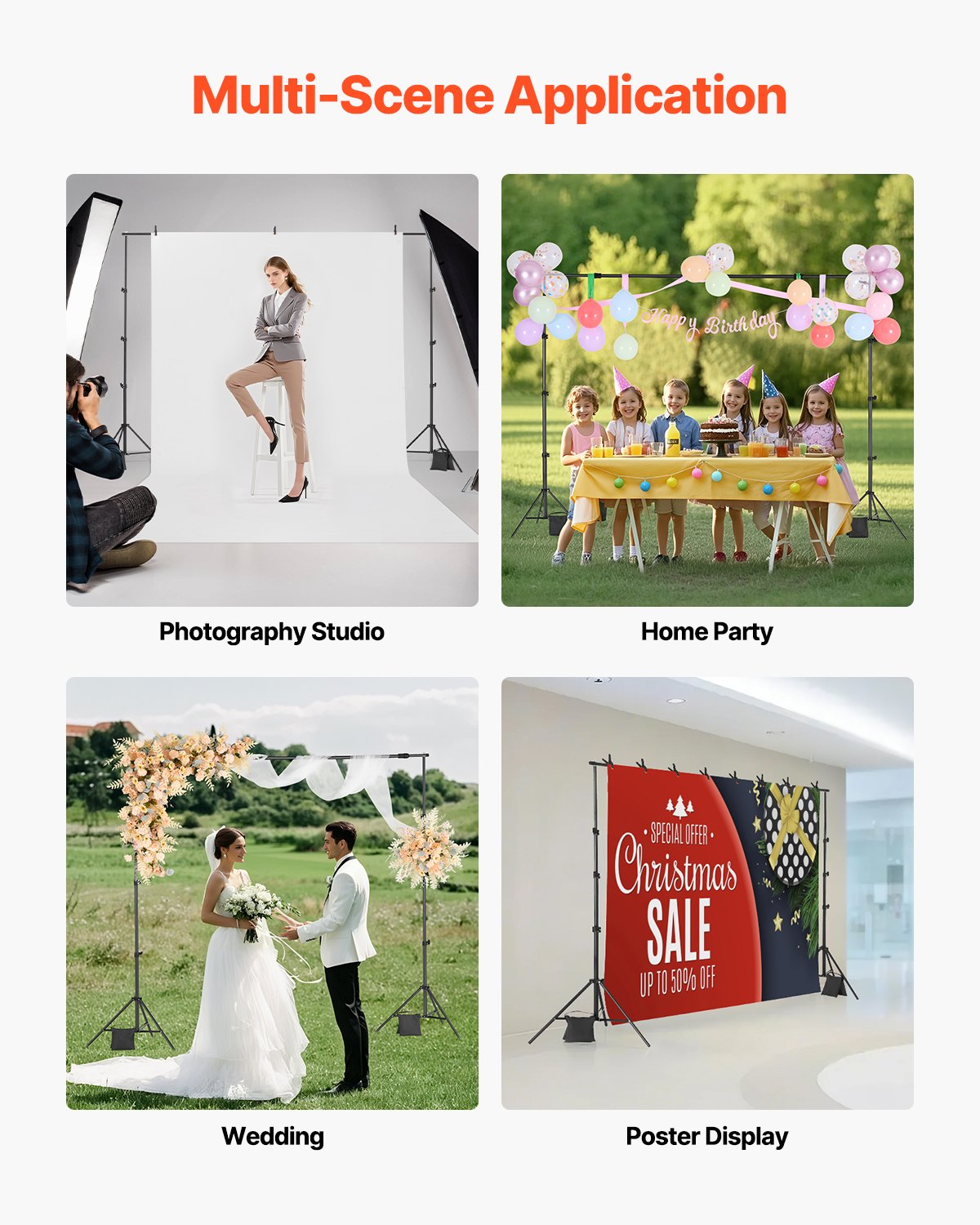 Backdrop Stand, 7 x 10 ft Adjustable Photo Backdrop Stand Kit, Portable Background Backdrop Stand with 3 Crossbars, Heavy Duty Projector Screen Stand, for Wedding, Photo Video Studio & Party