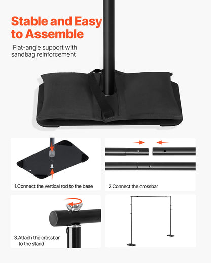 Backdrop Stand, 8.5 x 10 ft Adjustable Photo Backdrop Stand Kit, Portable Background Backdrop Stand with 7 Crossbars, Heavy Duty Projector Screen Stand, for Wedding, Photo Video Studio & Party